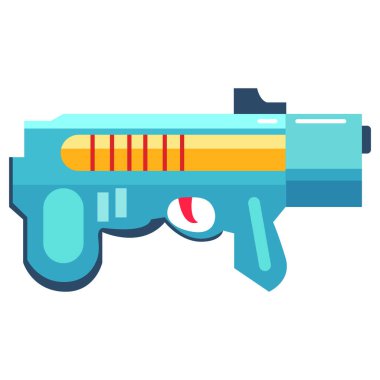 Modern fütüristik silah vektör çizimi, mavi patlayıcı lazer silah vektör sanatı, çizgi film ateşli silahı.