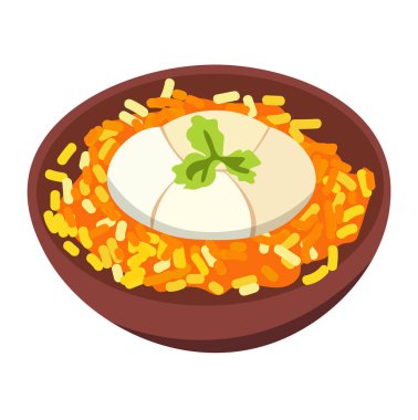 Nasi Goreng vektör sanatı, yumurta soslu kızarmış pirinç, beyaz arka planda izole edilmiş.