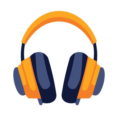 Sarı kulaklıklar vektör illüstrasyonu, turuncu siyah kulaklık sanat görüntüsü, sarı turuncu kulaklık veya kulaklık, düz simge tasarımı 