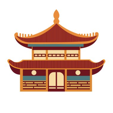 Eski Çin 'deki Japon evleri dış cephe inşa ediyor, düz tasarım vektör illüstrasyonunda Asya geleneksel bina cephesi.