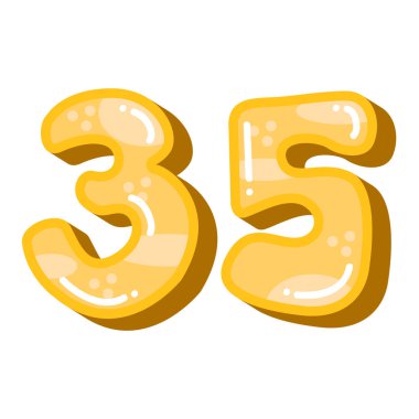 35 numara 35 vektör illüstrasyonu, 35 numara şirin resim, beyaz arkaplanda sarı.