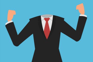 Güçlü iş adamı güç klipsi sanatı, başsız iş adamı gücü karakter vektör görüntüsü, düz tasarım illüstrasyon, iş adamı klipsi