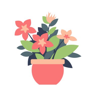 Saksıda çiçek buketi, saksı çiçekleri ev için bitki, saksı ikonu tasarımı, çiçek tokası sanatı