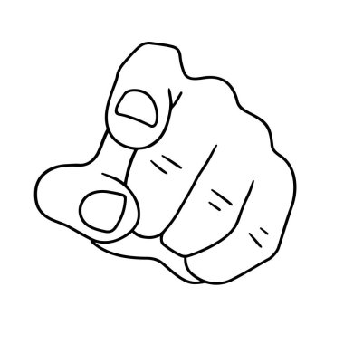 Çizgi çizme vektörü çizimi, çizgi sanatı tarzında parmak işareti, siyah ve beyaz