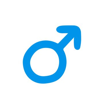 Doodle erkek cinsiyet sembolü vektör illüstrasyonu, mavi el çizilmiş adam işareti beyaz arka planda izole