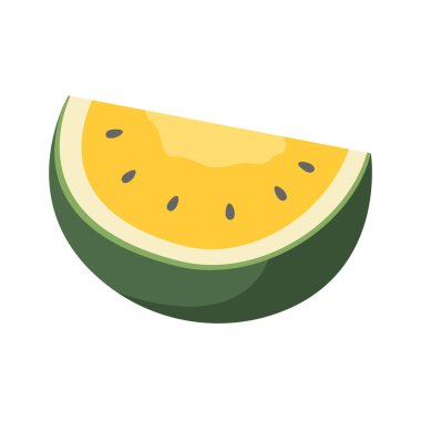 Sarı karpuz meyve dilimi vektör çizimi, buah semangka kuning klipsli resim, beyaz arkaplanda izole edilmiş.