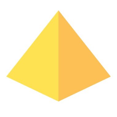 Üçgen piramit klip sanat illüstrasyonu, üçgen piramit temel geometrik şekil beyaz arkaplanda izole edilmiş, gambar limas segi tiga bangun ruang tiga dimensi