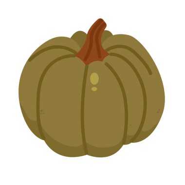 Koyu yeşil balkabağı, düz tasarım illüstrasyon, karikatür balkabağı sonbahar meyvesi beyaz üzerine izole edilmiş meyve 