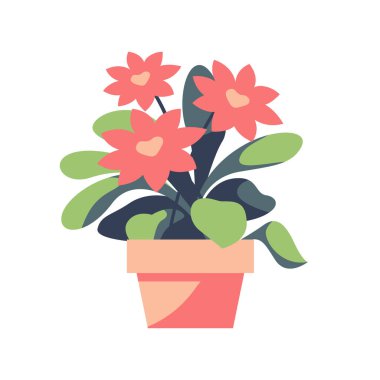 Beyaz arkaplanda izole edilmiş bir saksı vektör illüstrasyonundaki basit dekoratif çiçek