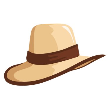 Bej fötr şapka vektör çizimi, beyaz arkaplanda izole edilmiş geniş çipli şapka.