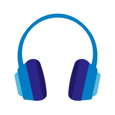 Mavi kulaklık vektör illüstrasyonu, kulaklık yassı simgesi, beyaz arkaplanda izole edilmiş mavi kulaklık.