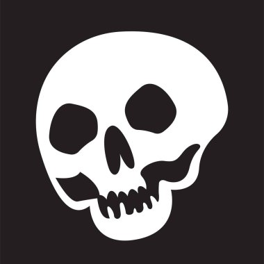 Siyah arkaplanda izole edilmiş beyaz insan kafatası vektör çizimi, korkunç kafatası kemikleri iskelet klipsli sanat görüntüsü