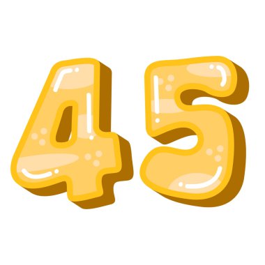 Renkli numara 45 45 vektör illüstrasyonu, sevimli numara 45 klipli resim, beyaz arkaplanda sarı renk.