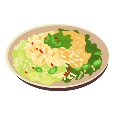 Sağlıklı sebze kızartılmış pirinç vektör çizimi, beyaz arka planda izole edilmiş.