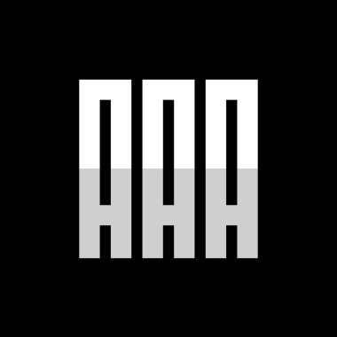 İlk harf AAA logo tasarım şablon elementleri, üçlü A logosu monogram, alfabe AAA kare tipografi, siyah arkaplan üzerine beyaz