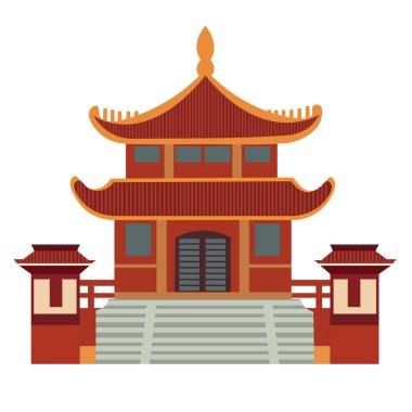 Ancient chinese house building vector image, asian traditional building facade clip art, pagoda home flat design illustration, china pavilion architecture 