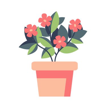 Saksıda çiçek, ev için saksı çiçeği, ev bitkisi ikonu tasarımı, çiçek tokası sanatı, beyaz arkaplanda izole edilmiş çiçek buketi klipsi.