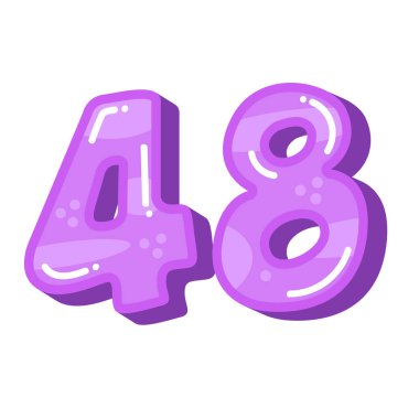 Mor numara 48 vektör illüstrasyonu beyaz arka planda izole edilmiş, 48 yıl dönümü kutlaması.
