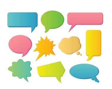 Konuşma baloncukları kümesi, renkli sohbet balonu vektör görüntüsü, bulut metin kutusu koleksiyonu, baloncuk resimlemesi konuş