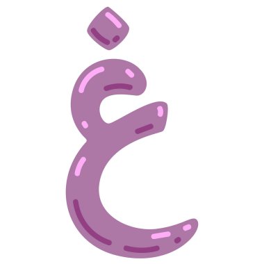 Ghayn veya ghin harf vektör çizimi, Arap alfabesinin hijaiyah harfi, sevimli renkli çizgi film tarzında ghain veya ghoin klibi sanatı, beyaz arkaplanda izole edilmiş