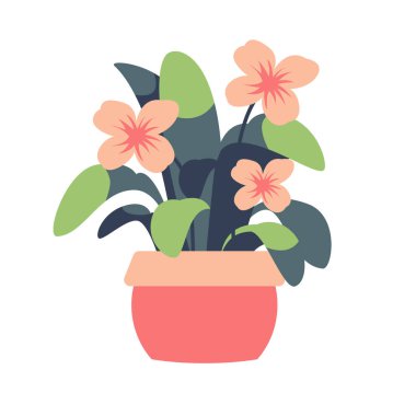 Ot vektör sanatında çiçek, ev için saksı çiçeği, ev bitkisi ikonu tasarımı, çiçek saksısı sanat illüstrasyonu, beyaz arka planda izole çiçek buketi klipsi