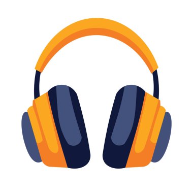 Sarı kulaklık vektör illüstrasyonu, siyah turuncu kulaklık klipsi görüntüsü, sarı turuncu kulaklık veya kulaklık klipsi, düz simge tasarımı 