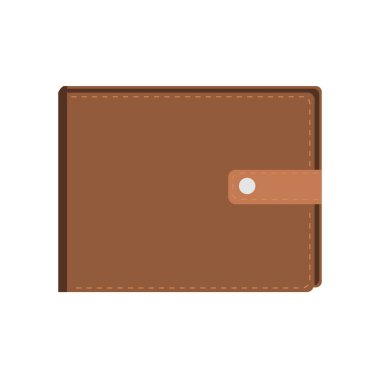 Kahverengi cüzdan düz ikon vektör çizimi, beyaz arkaplanda izole edilmiş, deri cüzdan klipsli sanat resmi