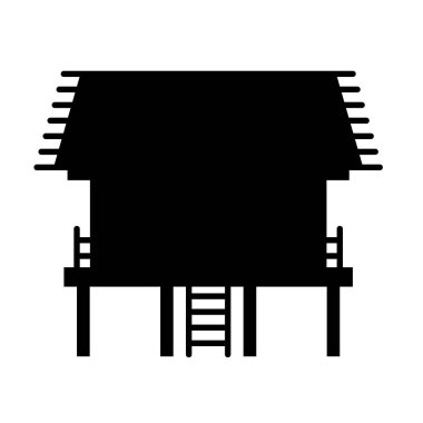 Dayak geleneksel ev vektörü tasarımı şablon elementleri, Endonezya 'nın antik mimarisi, rumah adat dayak siyah siluet çizimi