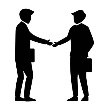 İki iş adamının silueti tokalaşıyor, iş adamı el sıkışması vektör illüstrasyonu