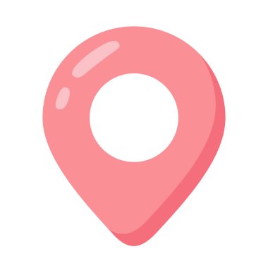 Pembe harita pin simgesi, pembe konum pin işaretleyici sembolü, harita işaretleyici işareti, GPS konum sembolü vektörü, iğne noktası logo düz tasarım illüstrasyonu