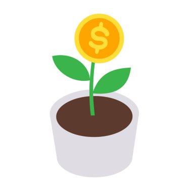 Para fabrikası vektör sanatı, madeni para ağacı büyümesi düz çizim, büyüyen para fabrikası klipsi sanatı, finansal varlık yatırım konsepti