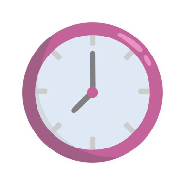 Düz vektör illüstrasyonunda mor saat simgesi, mor duvar saat vektör illüstrasyonu, basit saat klipsi sanat resmi