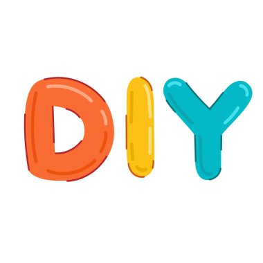 DIY kelime harfleri vektör illüstrasyonu, renkli DIY metin klipsi sanatı, kendiniz yapın, beyaz arkaplanda izole