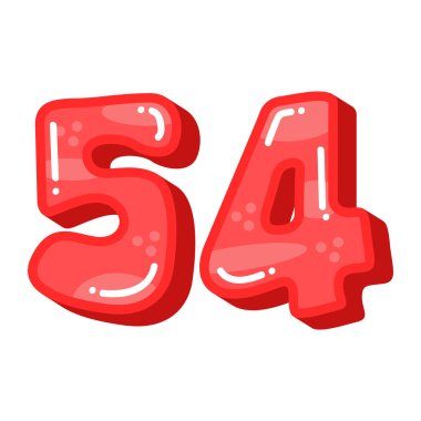 54 numaralı sevimli sembol, 54 numaralı kırmızı vektör çizimi.