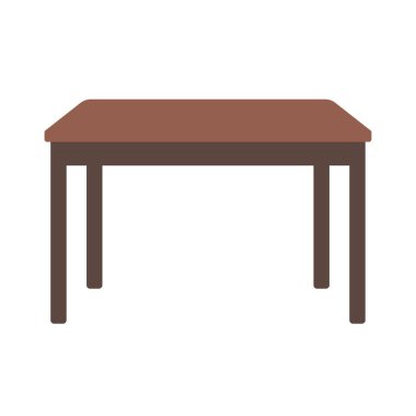 Tahta masa vektörü düz illüstrasyon, yemek masası mobilya klipsi sanat, ahşap çok amaçlı masa klipsi, beyaz arka planda izole