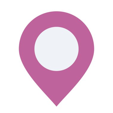 Mor konum pin düz ikon vektör illüstrasyonu, mor harita raptiye sanatı, GPS işaretleyici sembolü, beyaz arkaplanda izole edilmiş.