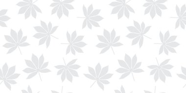 Tropikal yapraklar pürüzsüz arka plan vektör çizimi, beyaz gri renk, kasava yaprakları pürüzsüz desen