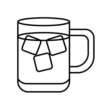 Buzlu çay, cam kavanoz çizgisi resim çizimi, buzlu çay bardağı çizgisi ikon tasarım vektörü, buz küplü soğuk çay, soğuk içecek ikonu