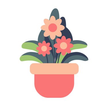 Ot vektör illüstrasyonunda pembe çiçekler, sevimli ev bitkisi ikonu, saksı bitkisi klipsleri, beyaz arka planda izole edilmiş.