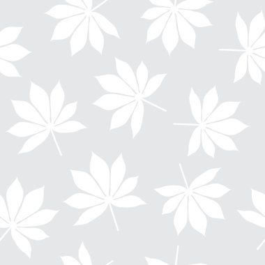 Cassava arka planda kusursuz desenli vektör çizimi, beyaz ve gri renk, gri beyaz kabuklu yaprak deseni pürüzsüz