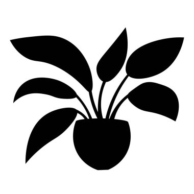 Çiçek saksısı karalama çizimi, kapalı ev bitkisi siyah beyaz renk, ev bitkileri siluet sanatı.