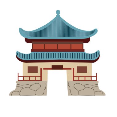 Beyaz arka planda izole edilmiş Asya geleneksel kapı vektör illüstrasyonu, açık kapı klipsi sanatı, doğu mimarisi