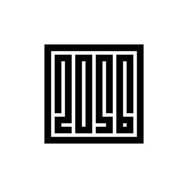 Mutlu yıllar 2056 metin logosu tasarım şablon elementleri, beyaz arkaplanda izole vektör çizimi, yeni yıl 2056 klip sanatı, kare şekilli tipografi