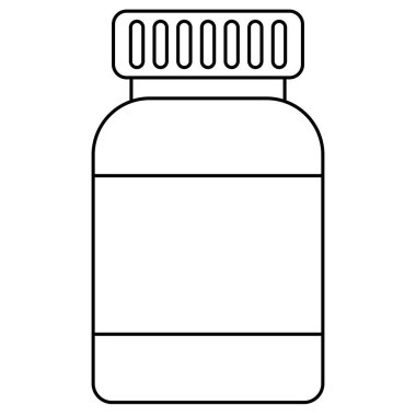 İlaç şişesi çizgisi resim çizimi, ilaç çizimi, plastik kavanozda kapsüller ve tabletler, hap şişesi klipsi, ilaç şişesi klipsi, tıbbi eczane konsepti