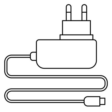 Mobil şarj çizgisi çizimi, telefon şarj çizgisi ana hat simgesi, cep telefonu şarj klipsi sanatı, beyaz arkaplanda izole edilmiş.