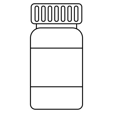 İlaç çizgisi sanat vektörü illüstrasyonu, ilaç şişesi taslak taslak ikonu, hap şişesi klipsi sanatı, beyaz arka planda izole edilmiş.