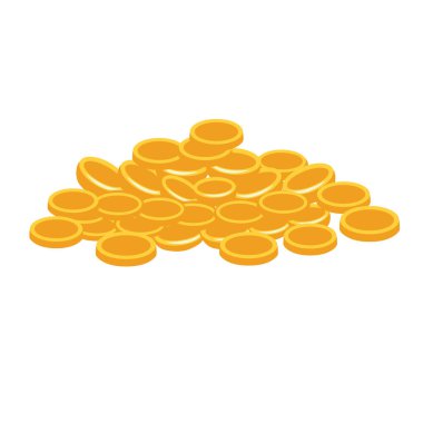 Birikmiş altın sikkeler vektör illüstrasyonu, yığınla altın para para klipsleme sanatı, beyaz arka planda izole edilmiş altın para yığını