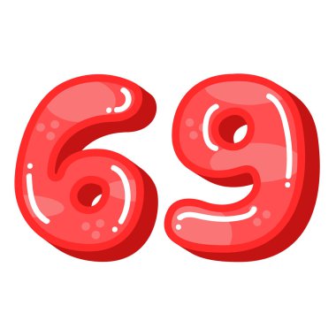 Cute number 69 clip art, red color number 69 sixty nine vector illustration clipart