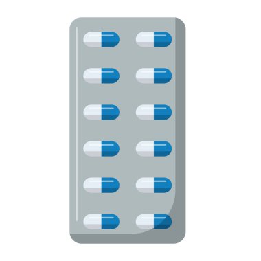Haplar kapsüller, kabarcıklar, vektör illüstrasyonu, hap şişiren düz ikon, medikal uyuşturucu klipsi, tıbbî su toplayıcı klipsli resim, beyaz arka planda izole edilmiş.