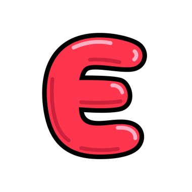 Çizgi film harfi E vektör illüstrasyonu, kırmızı alfabe E tipografik tasarım, büyük harf E klipsi sanat